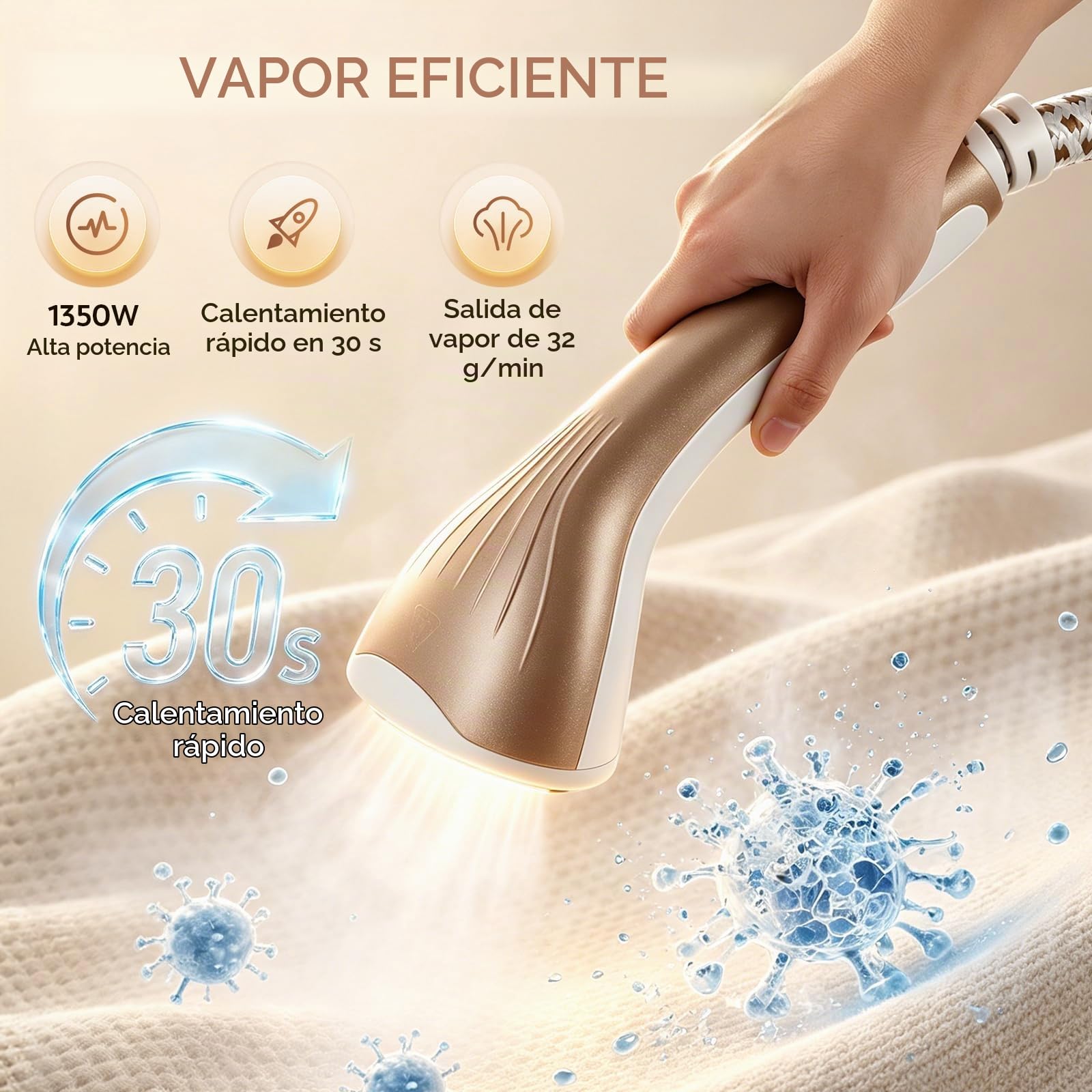 CGOLDENWALL Plancha de Vapor Vertical 1350W, Depósito 1.6L, 10 Niveles de Vapor (32g/min), 3-en-1 (Plana/Inclinada/Colgada), Altura Ajustable 99-165cm, Incluye Tabla y Guante