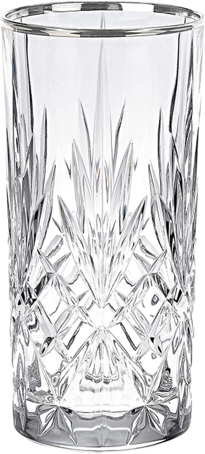 Elegant and Modern Crystal Drinkware for Hosting Parties and Events - Set of 4, Water, Beverage, or Ice Tea Glass, Silver Band, 11 oz.