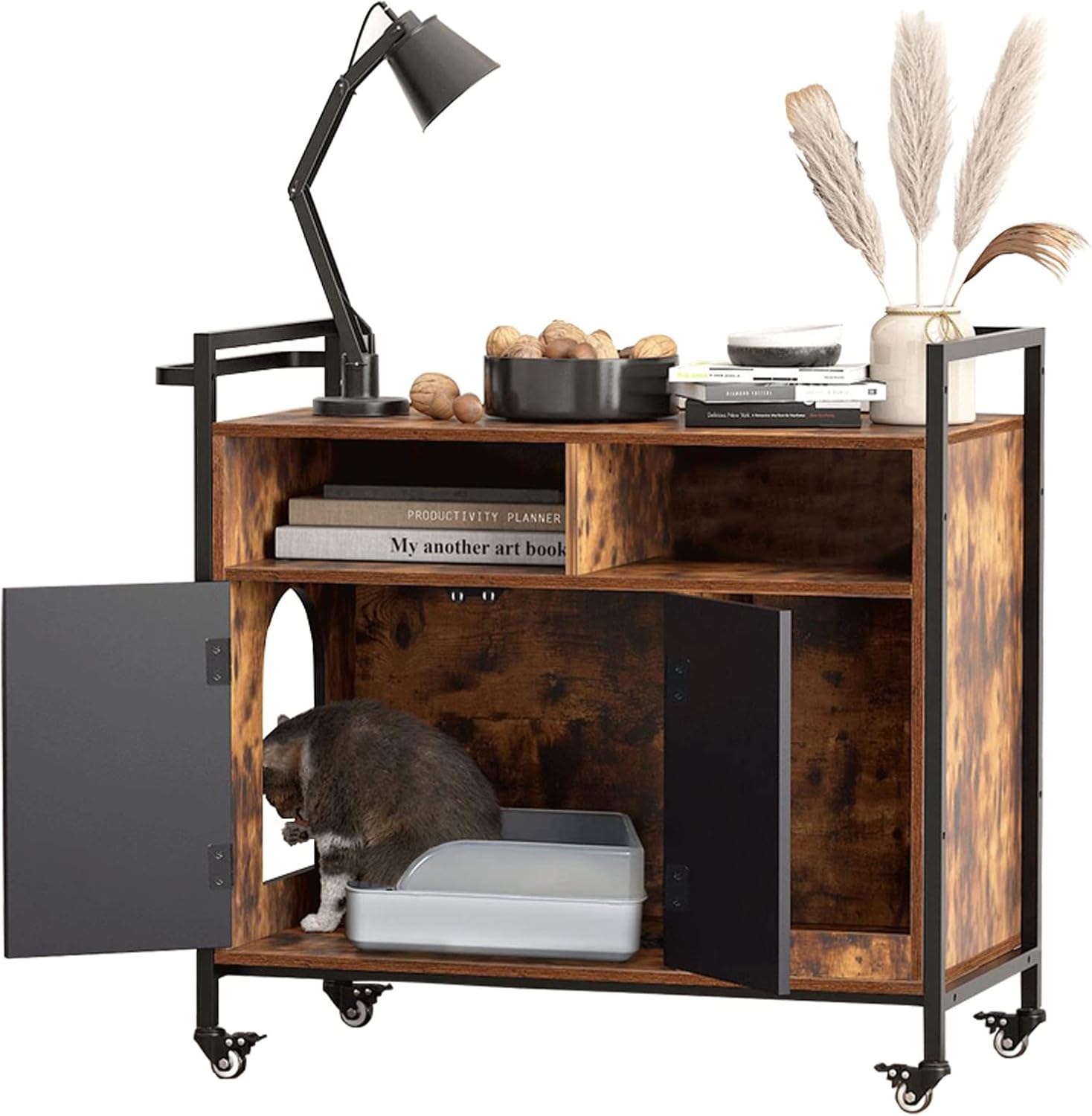 Edael Cat Litter Box Enclosure Large, Litter Box Furniture