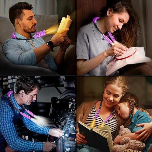 Miniatura 7 de Gritin Luz de lectura para el cuello, luz de libro para leer en 3 colores, brillo de atenuación continua, brazos flexibles, más de 80 horas de