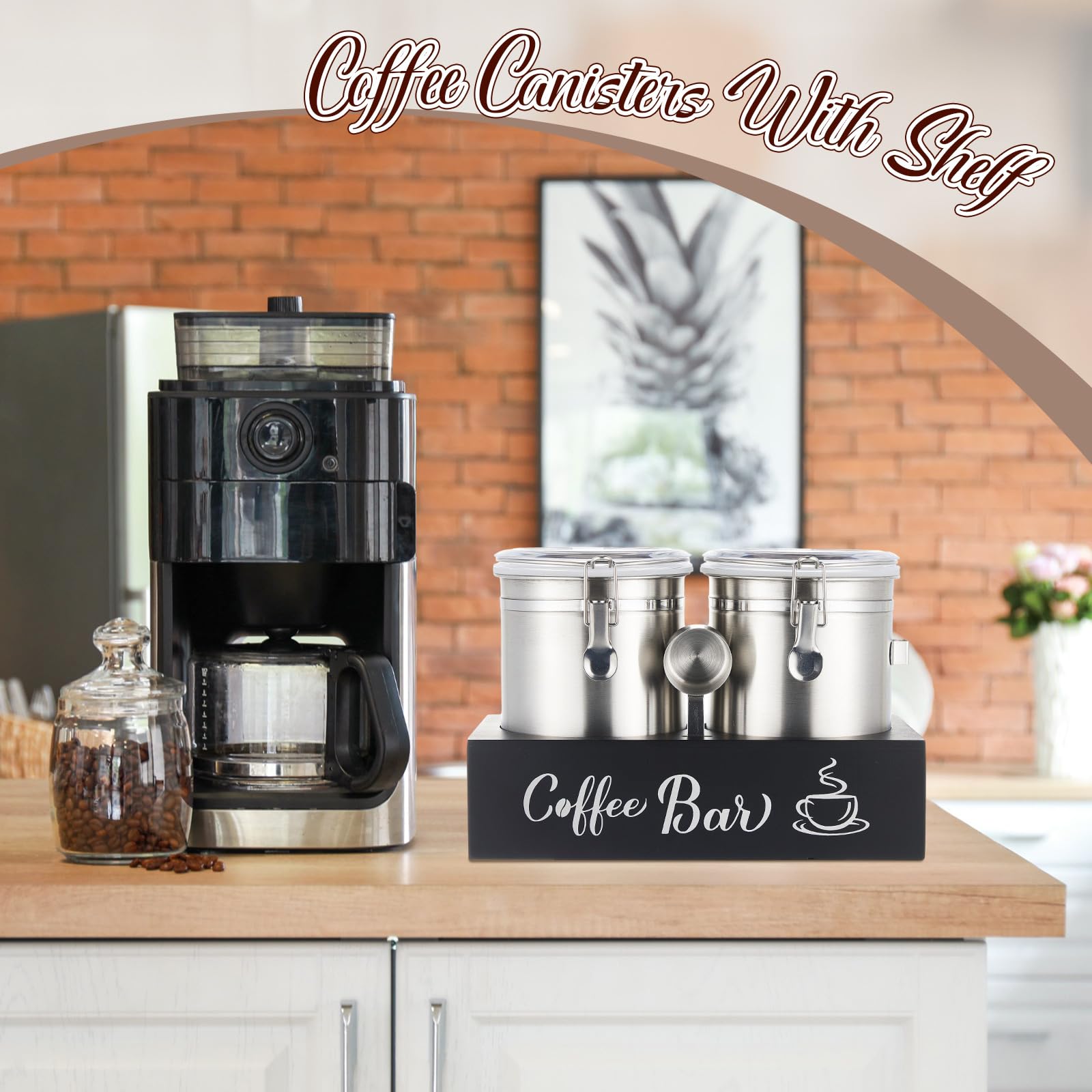 Maxcheck Kaffeedosen mit Ablage, 304 Edelstahl, Kaffeestation, Behälter für gemahlene Kaffeebohnen, mit luftdichter Verschlussklemme und Schaufel, Küchen-Lebensmittel-Vorratsdosen (Silber), 2 Stück