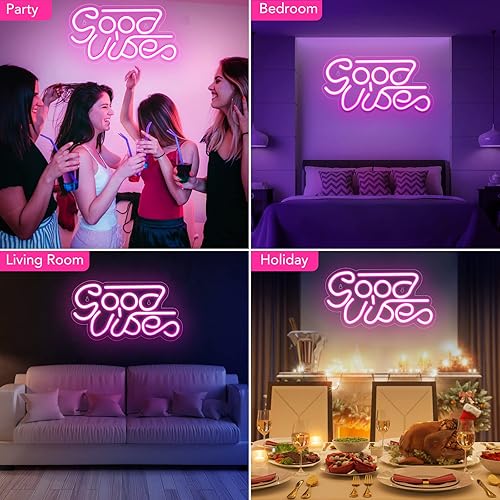 Miniatura 5 de Letrero de neón rosa Good Vibes, letreros de neón LED para decoración de pared, luces de neón alimentadas por USB para dormitorio, fiesta, bar,