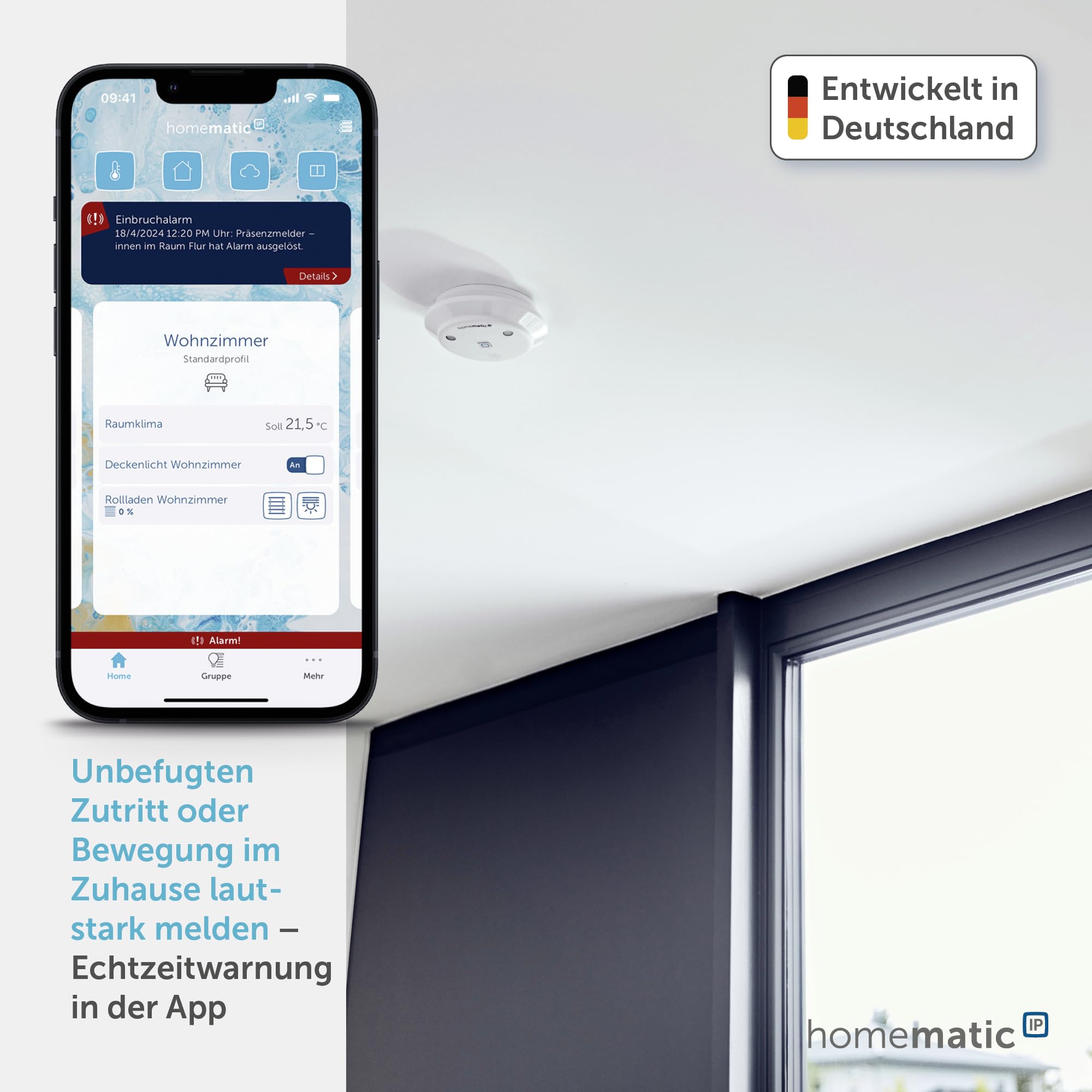 Homematic IP Alarmsirene, Smart Home, kabellose Funk-Innensirene mit App-Funktion warnt hörbar, sichtbar und per Push-Nachricht, 153825A0