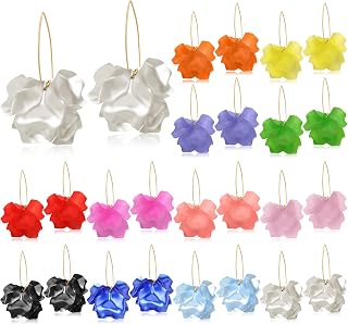 12 Pairs Acrylic Rose Petal Earrings Novel Layered Flower Boho Earrings Exaggerated Hoop Drop Dangle Large Earrings for Women and Girls