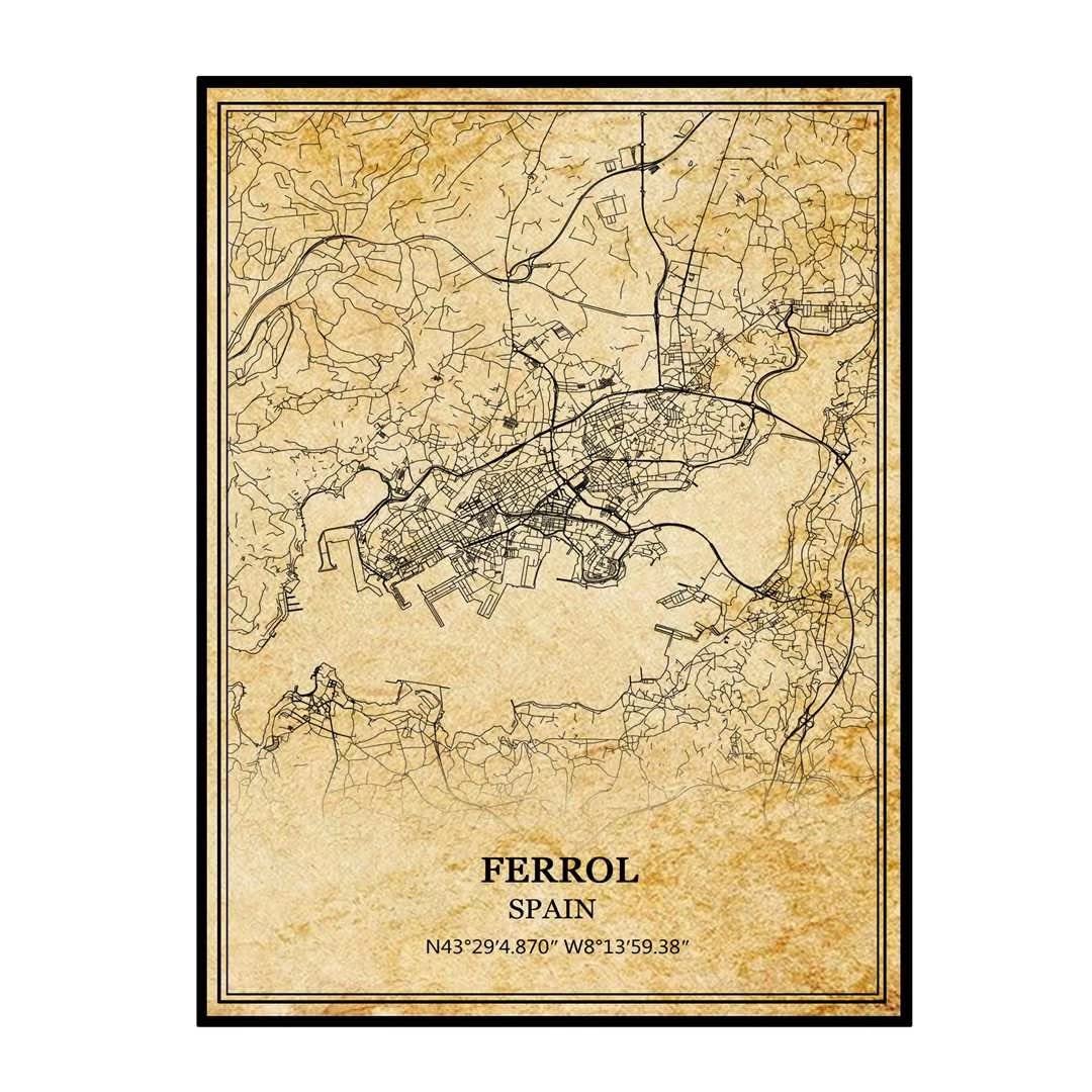 TANOKCRS Ferrol Spain Wall Art Vintage Print Poster Map Artwork Travel Souvenir Gift Home Decor 20x30 Inches Unframed