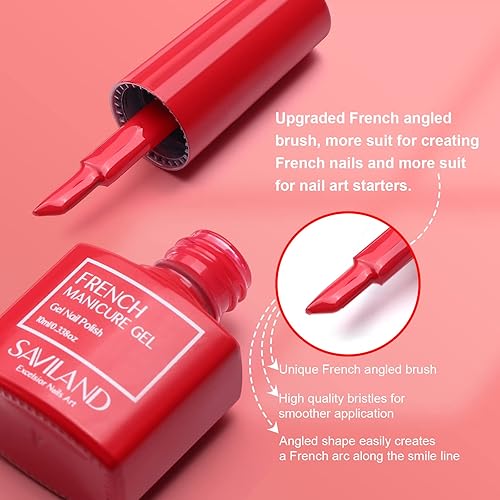 Miniatura 2 de SAVILAND Esmalte de uñas de gel francés  1 unidad de 0.3 fl oz (0.3 fl oz), esmalte de gel rojo UV LED Soak Off Gel de manicura francesa rápida de