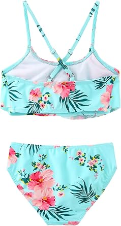 Girls Two Piece Bikini Swimsuits Hawaiian Floral Bathing Suit for Kids Summer Beach Swimwear Set 3-16 Years