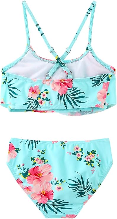 Girls Two Piece Bikini Swimsuits Hawaiian Floral Bathing Suit for Kids Summer Beach Swimwear Set 3-16 Years