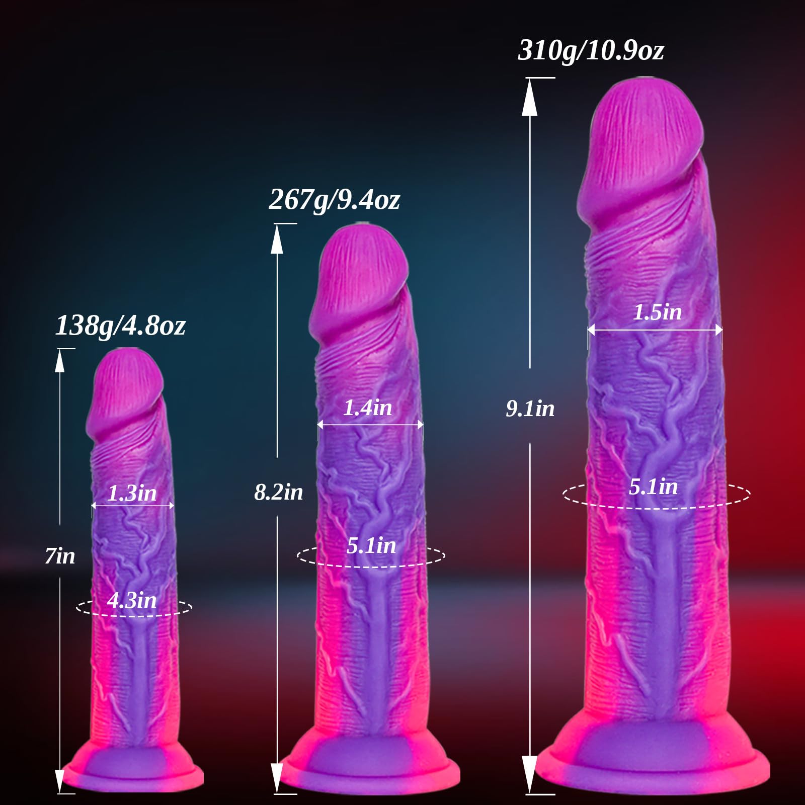 Juego de 3 godes realistas de silicona con ventosa (18 cm, 21 cm,23 cm)Set de entrenamiento de tapones anales de gran tamaño sin bola,adecuado para placer anal y vaginal,para principiantes a avanzados