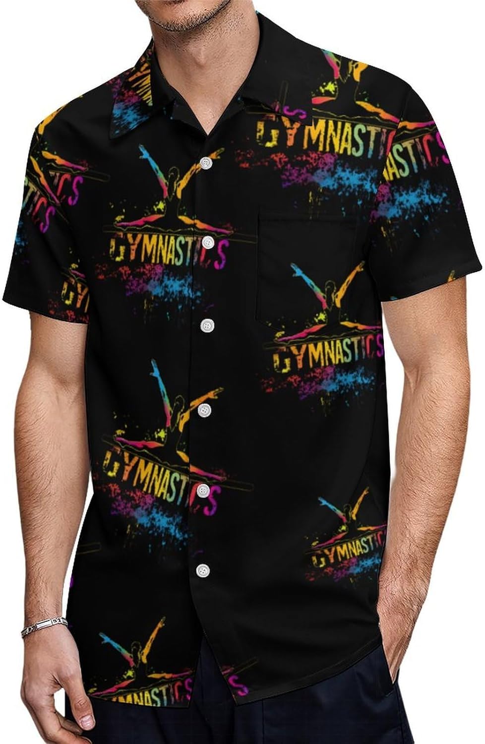 Gymnastics Gymnast Mens Button Down Shirts Casual Short Sleeve Beach Tees Tops with Pockets Summer Clothes
