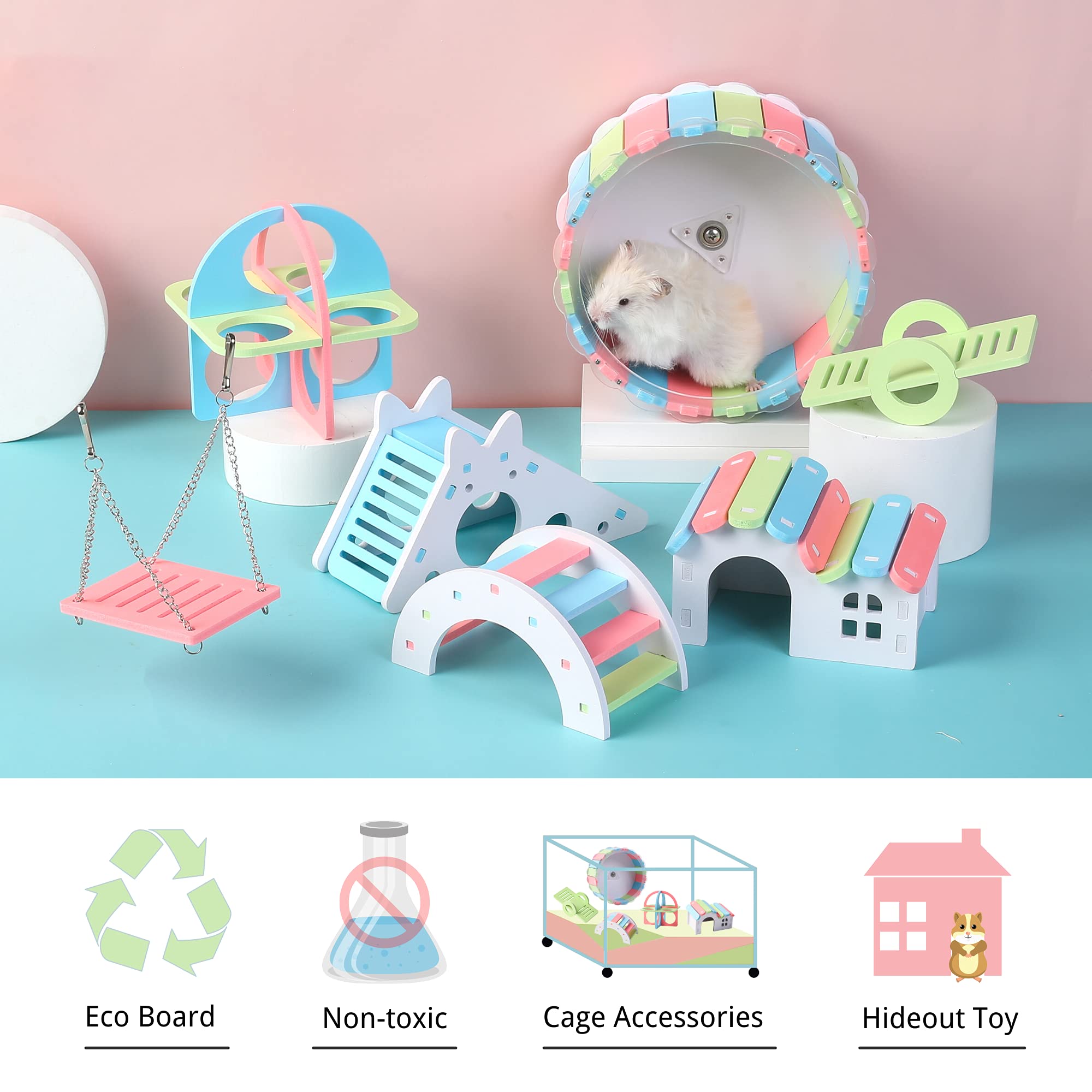 JanYoo Hamster Hideout and Toys Wheel for Dwarf Hamster Cage House Hut