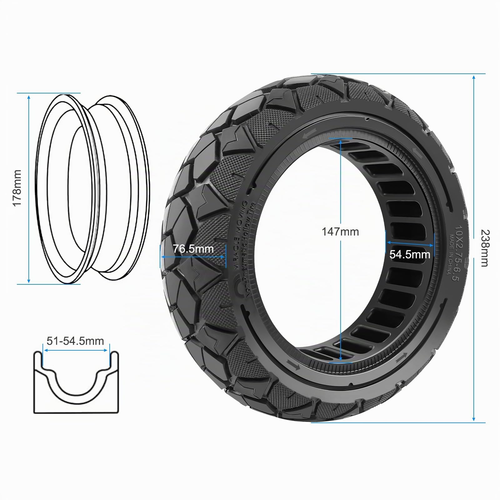 10x2,75-6,5 Vollreifen 10x2,70-6,5 Solide Reifen für Hitway H5/HB24/Hiboy Max3/Speedway 5/KuKirin G3/G2 Master Elektroroller 10 Zoll Vollgummireifen Hochelastischer Ersatzreifen (2 Stück)