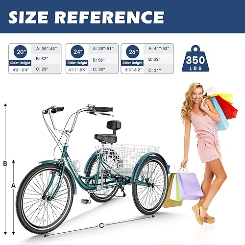 Miniatura 5 de Barbella Triciclos para adultos, 7 velocidades para adultos, bicicletas de 3 ruedas de 202426 pulgadas, bicicleta de crucero con cesta para personas