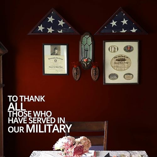 Miniatura 5 de ANLEY Vitrina conmemorativa de madera maciza con base, parte delantera de cristal real, marco de bandera de entierro montado en la pared, caja de