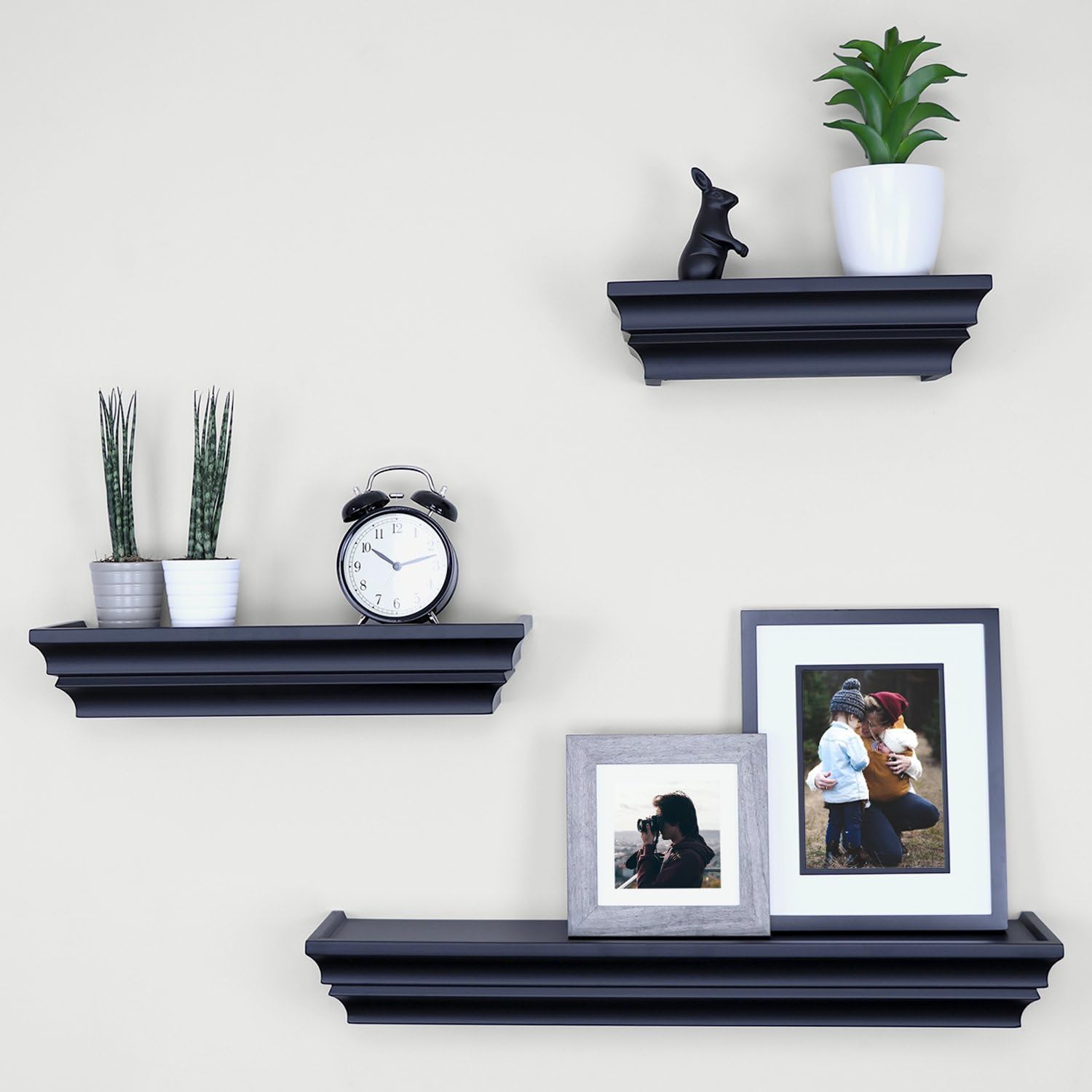 Ballucci Victorian Wall Ledge and Shelf, 12", 16", 24", Set of 3, Black