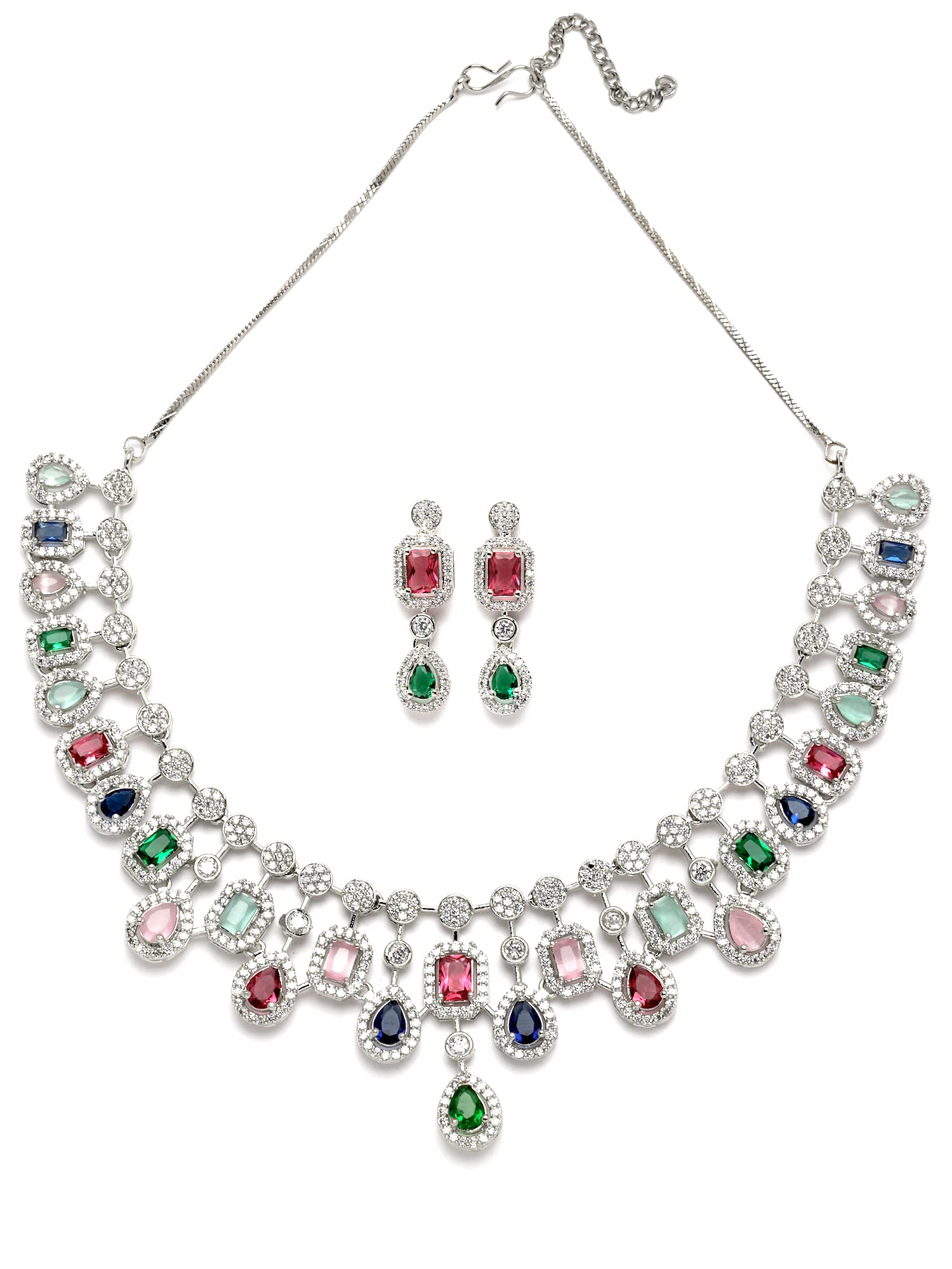 Karatcart Silver Toned Multicolor American Diamond and CZ Studded Jewellery Set for Women (B0BRV9WFX8) Amazon Price History, Amazon Price Tracker