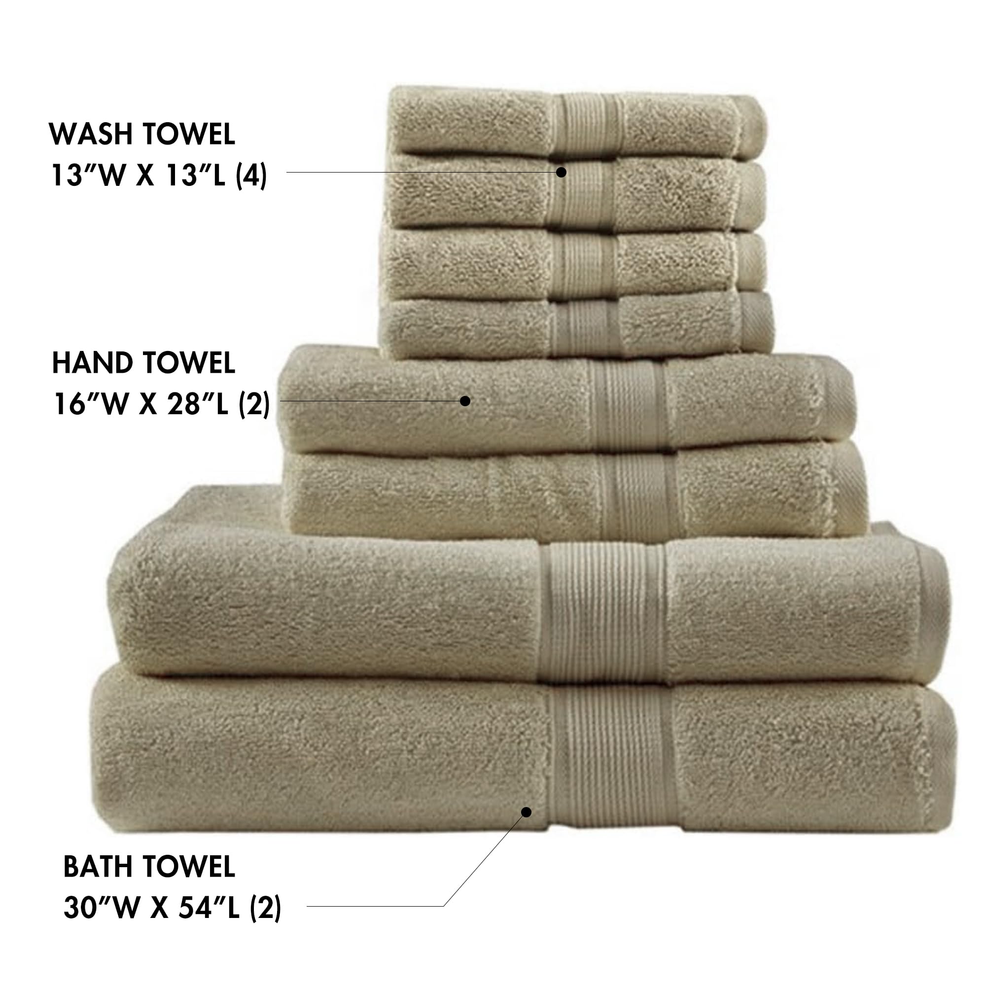 Madison Park Lot de 8 Serviettes de Bain 800 g/m² 100% Coton, qualité Spa, luxueuses, très absorbantes, 2 Serviettes de Bain, 2 essuie-Mains, 4 débarbouillettes, séchage Rapide, Beige