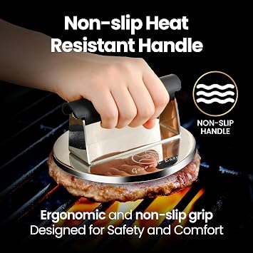 Gourmet Easy Stainless Steel Smash Burger Press with Heat Resistant Handle | Heat-Resistant Handle for a Secure Grip, 2lbs Weight, Ideal for Smash Burgers and Grills, Dishwasher Safe,