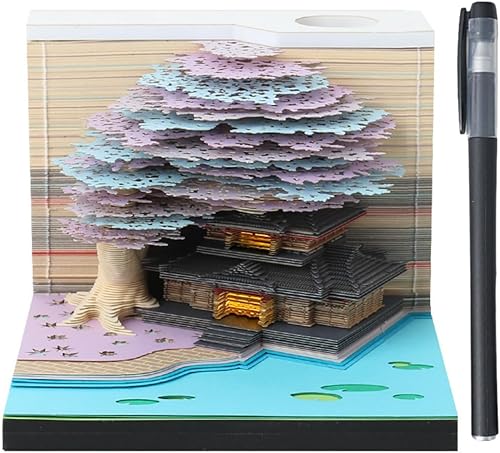 Miniatura 7 de Calendario 3D 2025 Time Piece, Bloc de notas con luces LED, calendario creativo de notas 3D Artsy, regalo de talla de papel de bricolaje (Q)