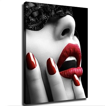 Black and White Female Nails with Red Lips Poster Canvas Print Art Decoration Wall Art Painting Print Modern Aesthetic Suitable for Living Room, Bedroom Decoration, Framed or Unframed 1620inch Unframed