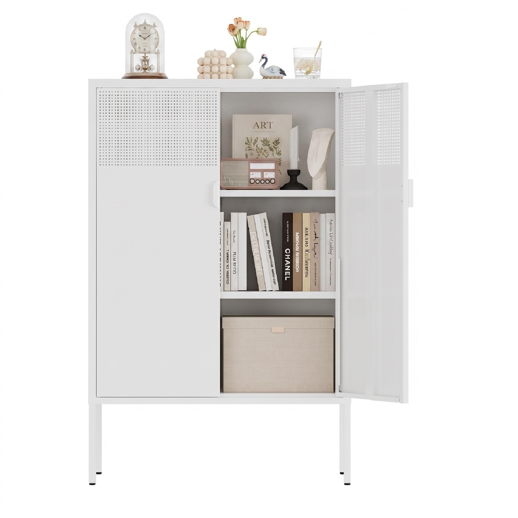 Metal Storage Cabinet,2 Door TV Stand, Metal Mesh Accent Cabinet