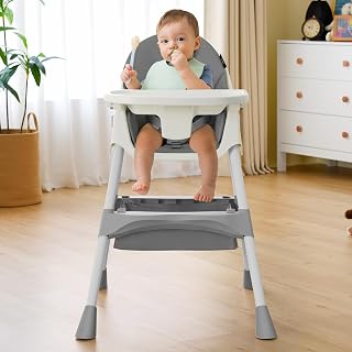HARPPA 6-in-1 Convertible Baby High Chair for Toddlers - Foldable, Easy-Clean Tray, 5-Point Harness, Waterproof PU Cushion, Grey