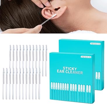 Sticky Ear Cleaning Stick, Gentle Earwax Removal Tool, Reusable Soft, Portable Ear Pick, Soft Spiral Head Adhesive Ear Pick, with Dust Cover 48 PCS, Large