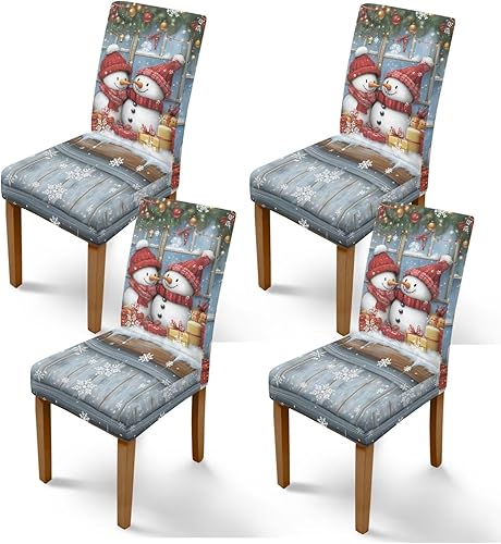 Miniatura 18 de Rnyleeg Fundas de silla de Navidad para sala de estar, diseño de muñeco de nieve azul, estampado de pájaros, fundas para sillas de comedor, 1 Muñeco
