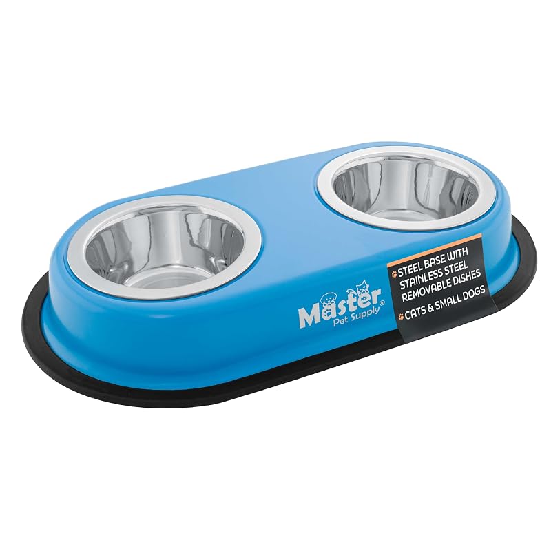 Comedouro elevado duplo para cães e gatos em aço inoxidável Master Pet Supply True Blue