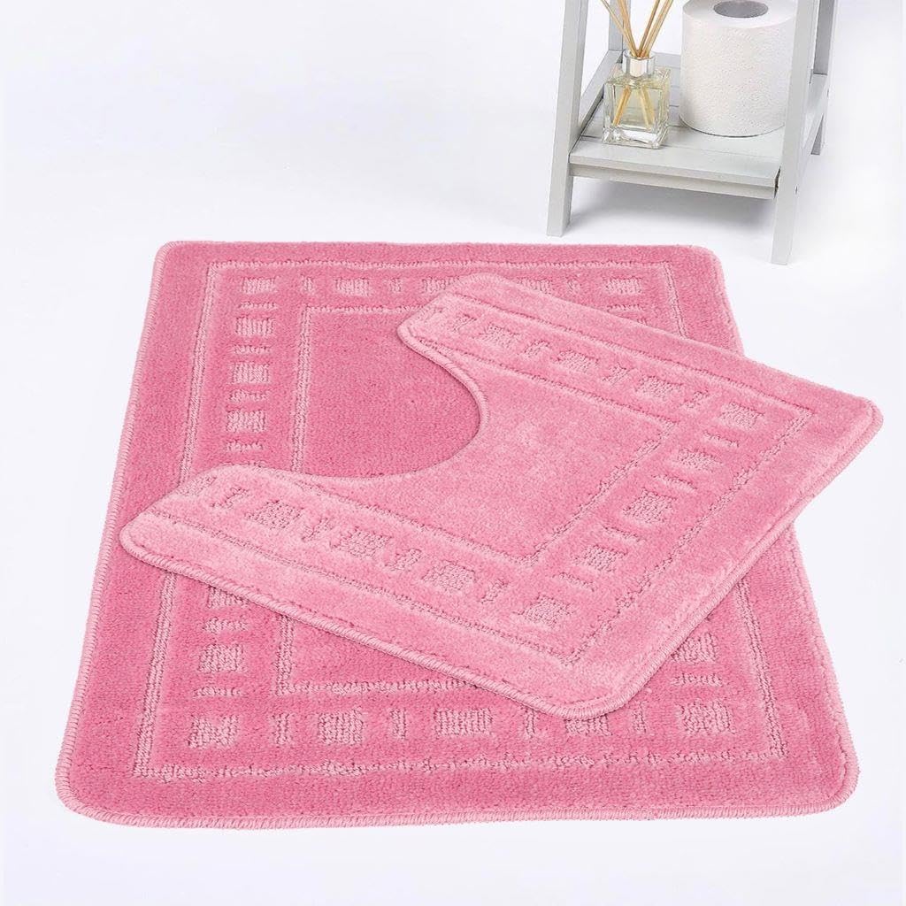 Kampala Hill Diem Bath Mat 2 Piece Set Non-Slip Pedestal and Bath Mat Toilet Bathroom Rug - Pink