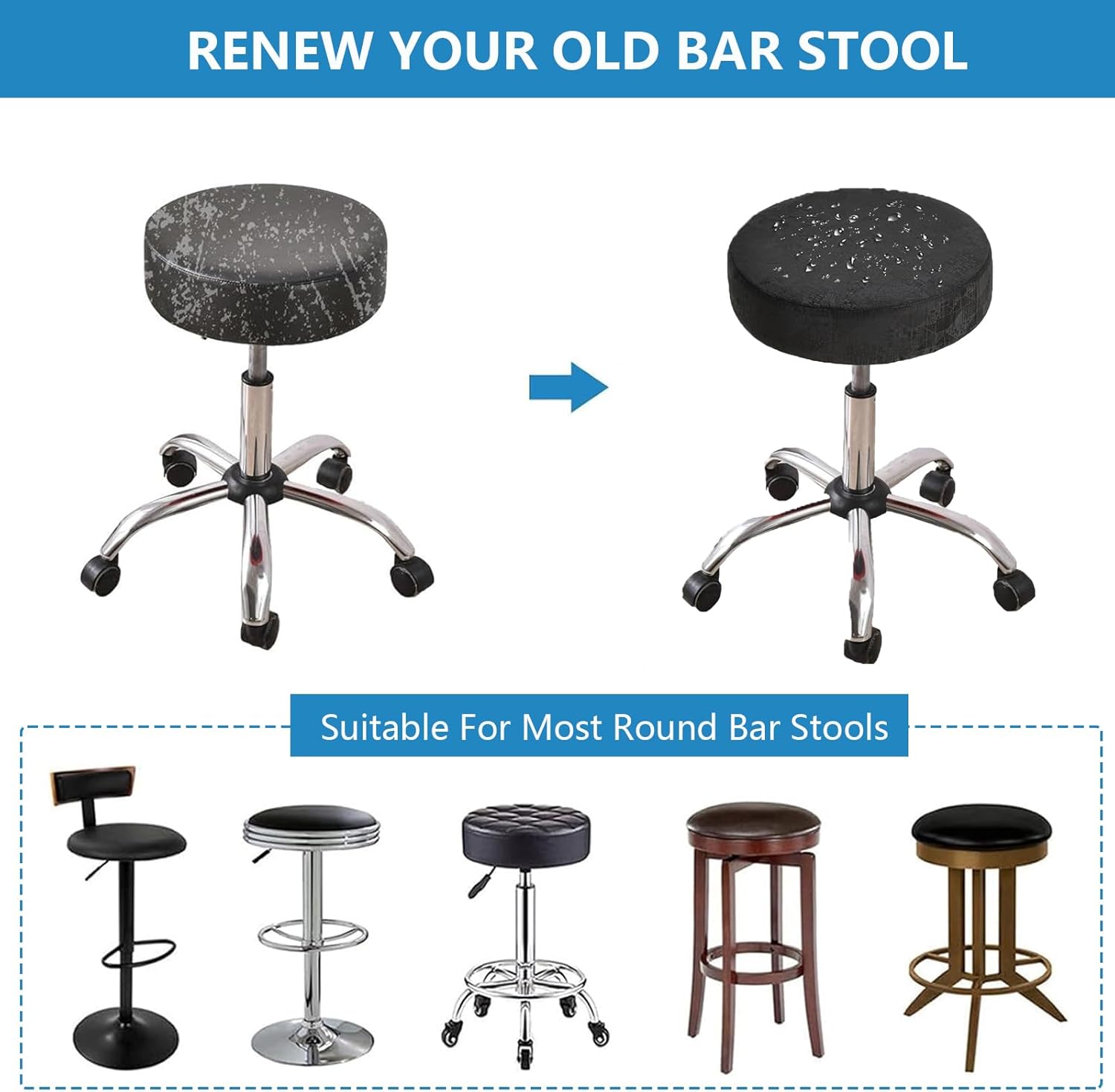 Waterproof Round Stool Cover Made of PU Leather, Elastic and Non-Slip Design, Suitable for Bar Stools(Orange,6 PCS)