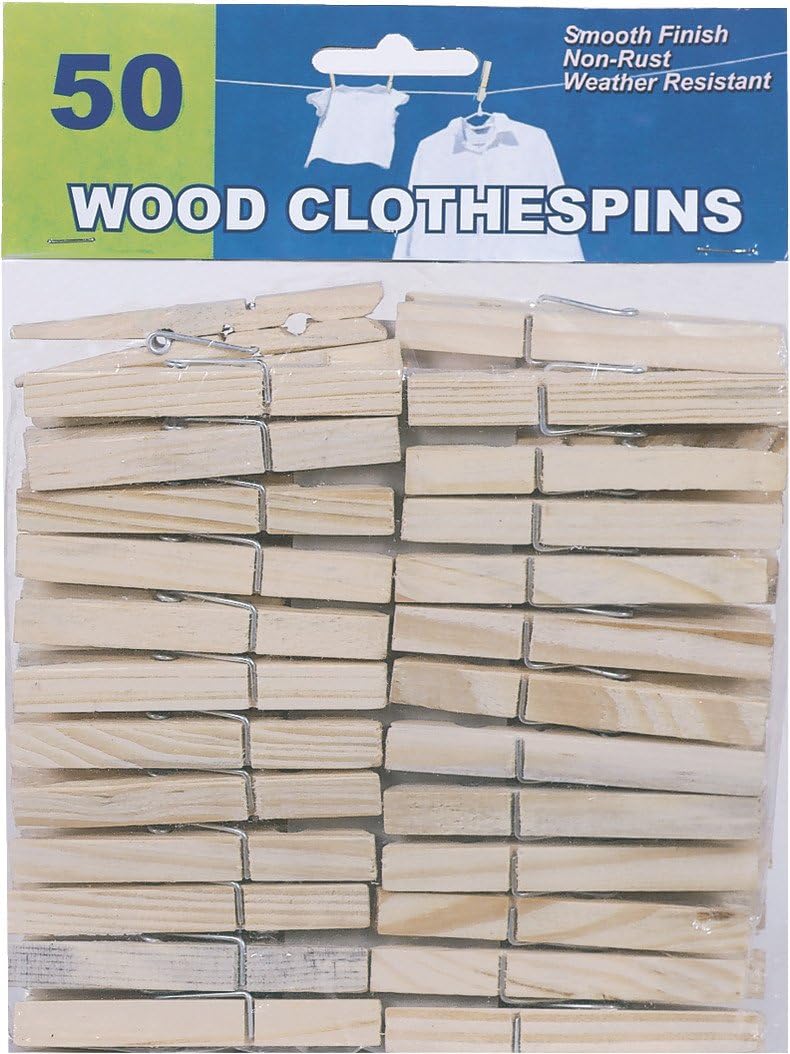 Mainline Goods Clothes Pins Traditional Wood with Spring 50-pack Wooden Clothespins