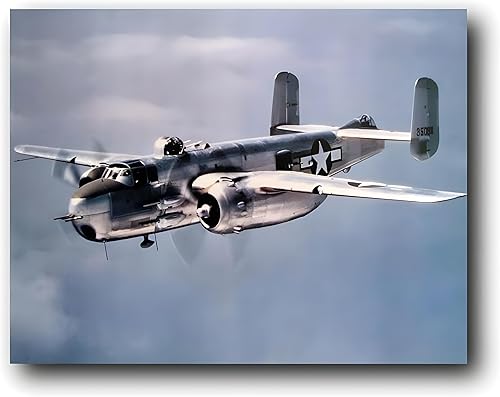Póster de pared de aviación militar, B-25 Mitchell, teniente bombardero, avión, jet, avión, vintage, impresión artística (16 x 20 pulgadas)