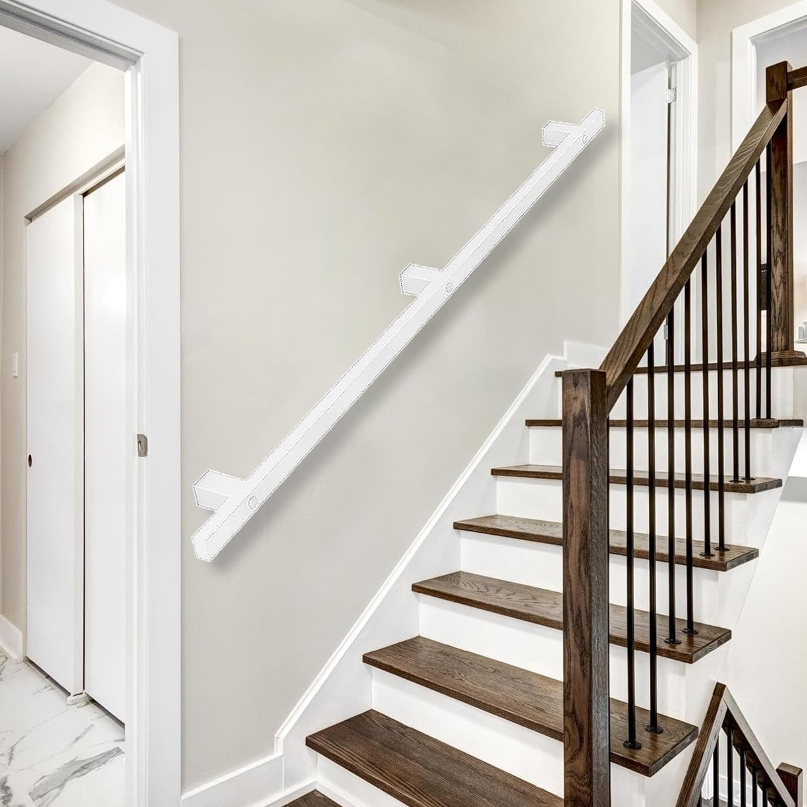Rails d'escalier carrés blancs de 350 cm avec fixation murale pour intérieur et extérieur