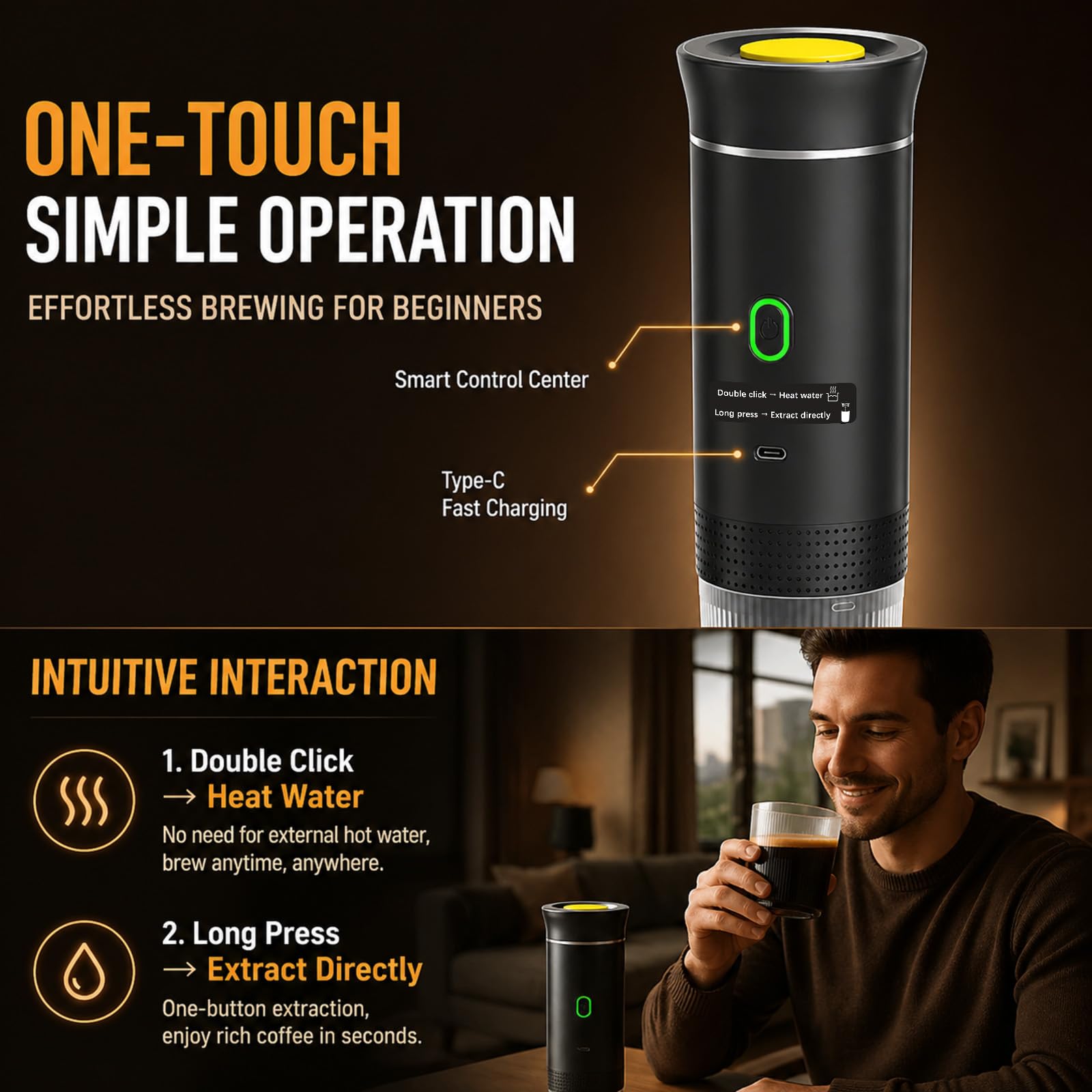 Machine a Cafe Portable, 3 en 1 Cafetiere Portable Rechargeable Compatible avec Capsules Espresso et Poudre de Café, Chauffage Électrique, Rechargeable, pour Camping Bureau Maison Voiture