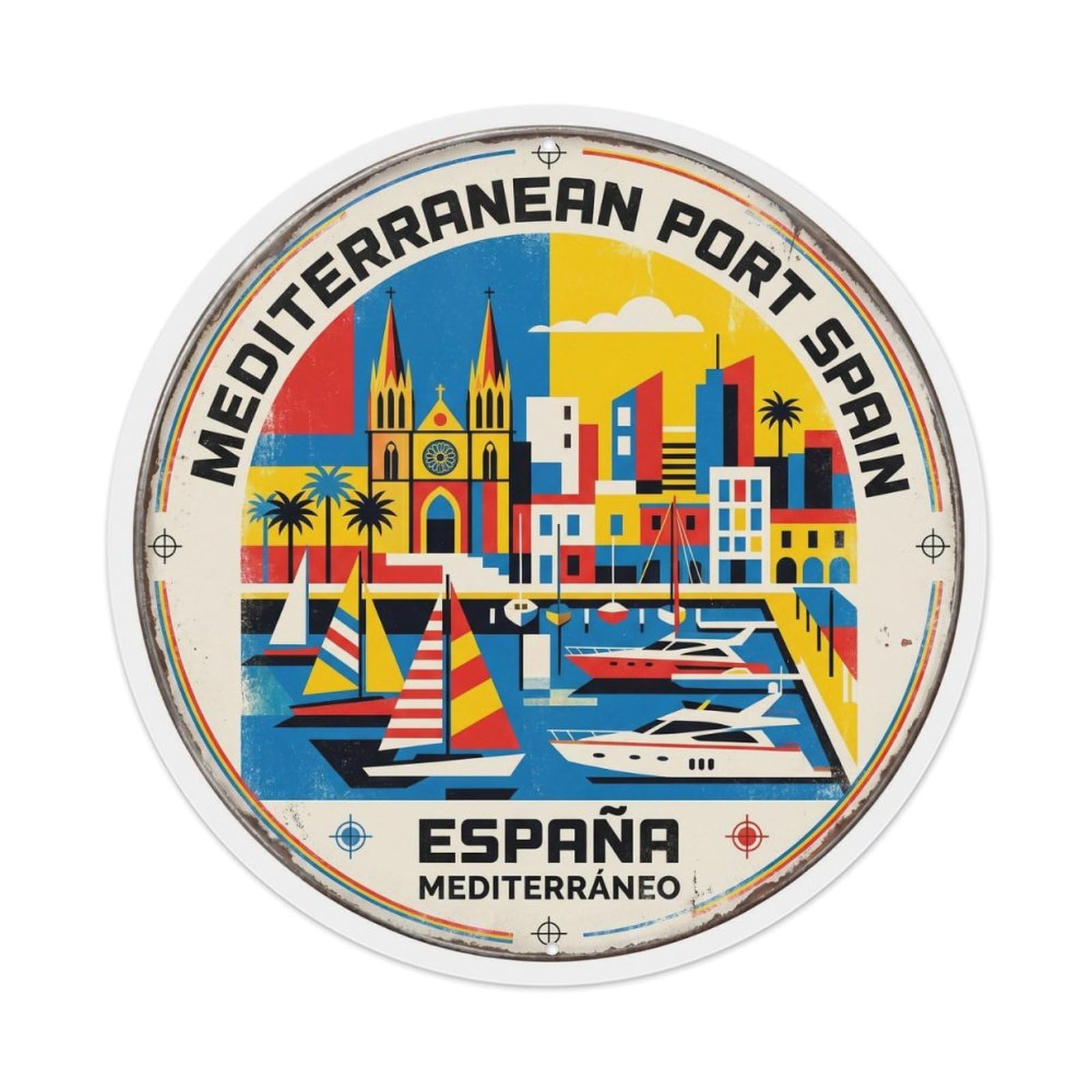 Vintage Travel Mediterranean Port Spain Harbor Metal Tin Sign