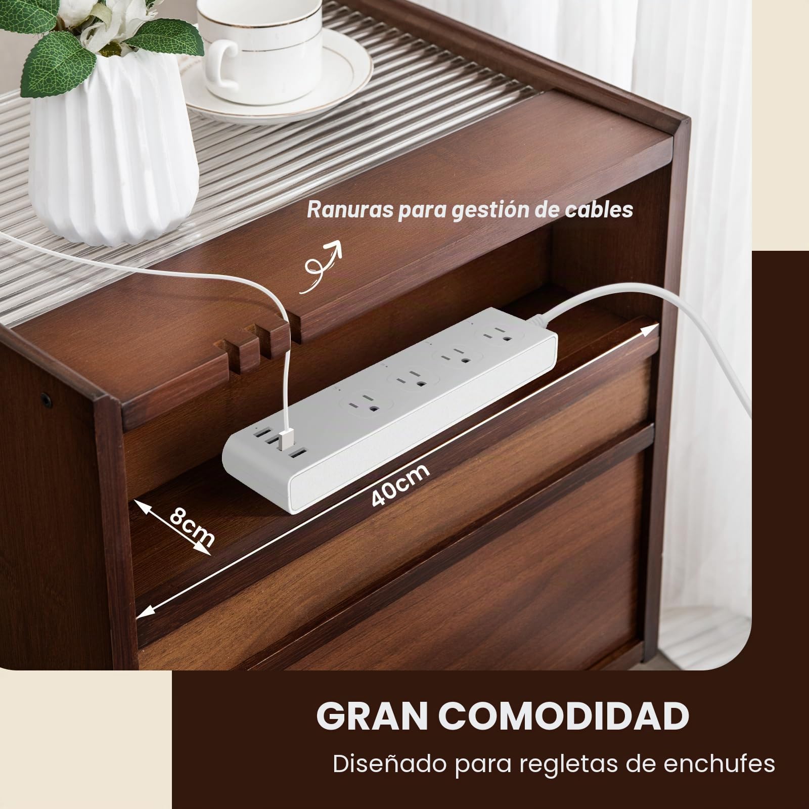 RELAX4LIFE Mesita de noche con cajón de ratán y estante abierto, mesita de noche con mesa de cristal y ranuras para cables, consola de noche de bambú, mesa auxiliar para salón o dormitorio (2, marrón)