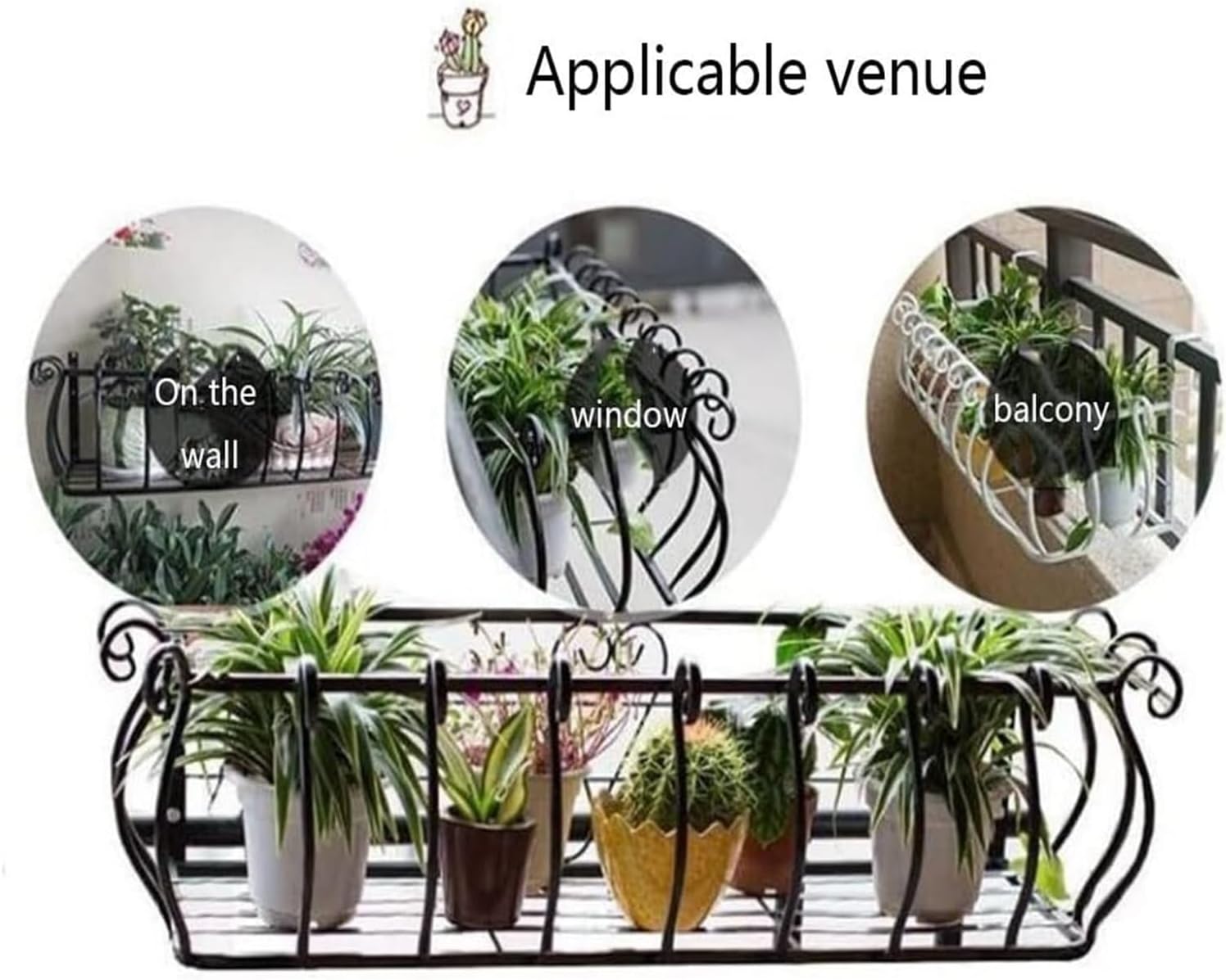 Black Railing Planter – Versatile Fence & Window Sill Planters for Flowers & Herbs, Ideal for Home & Office Decoration (120x28x22cm)