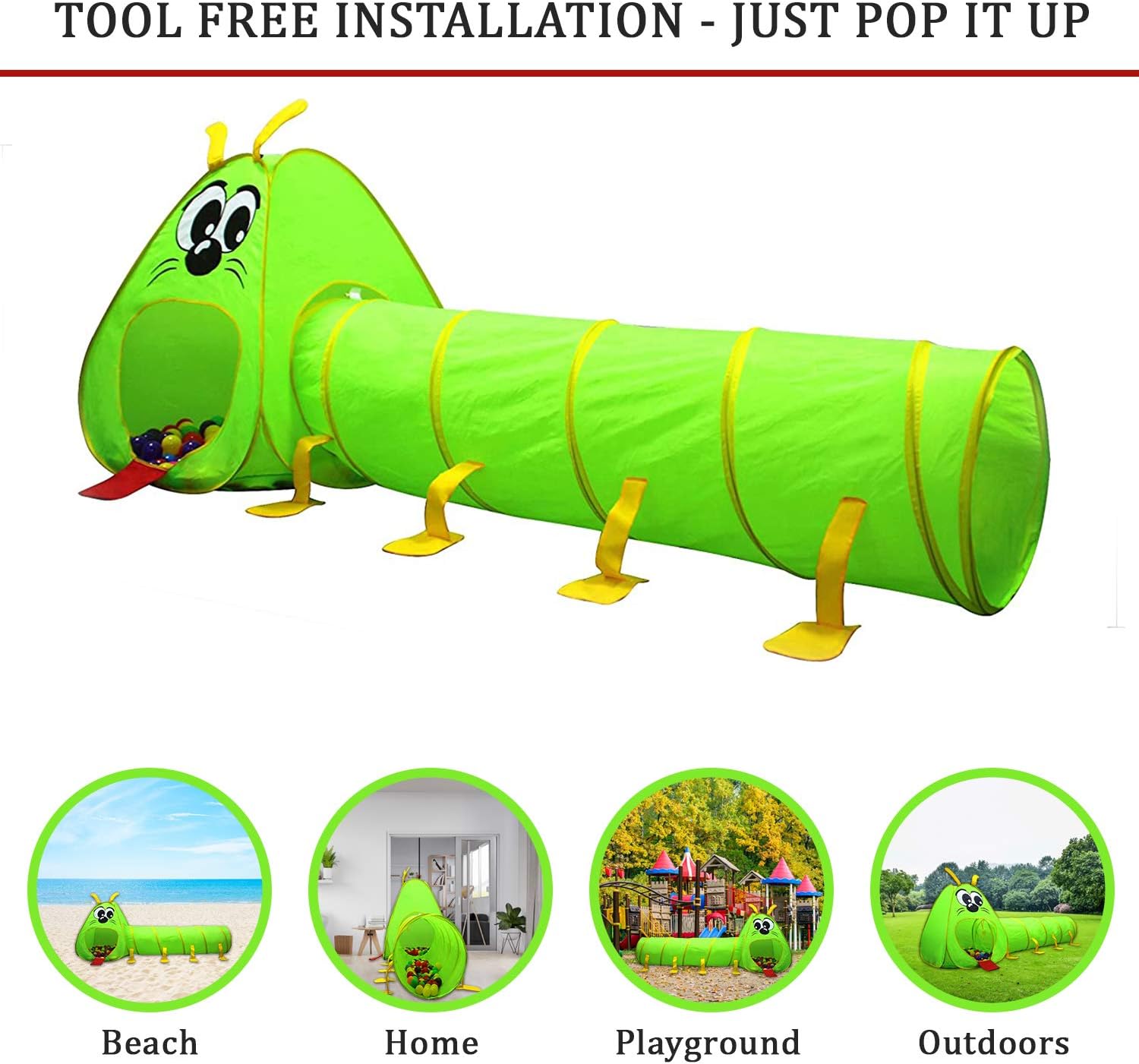 Kiddey Caterpillar Play Tunnel and Tent Combo (2-Piece Set) – Kids Crawling and Exploration Discovery Station for Early Learning and Muscle Development – Indoor/Outdoor Use – by Kiddey : Toys & Games