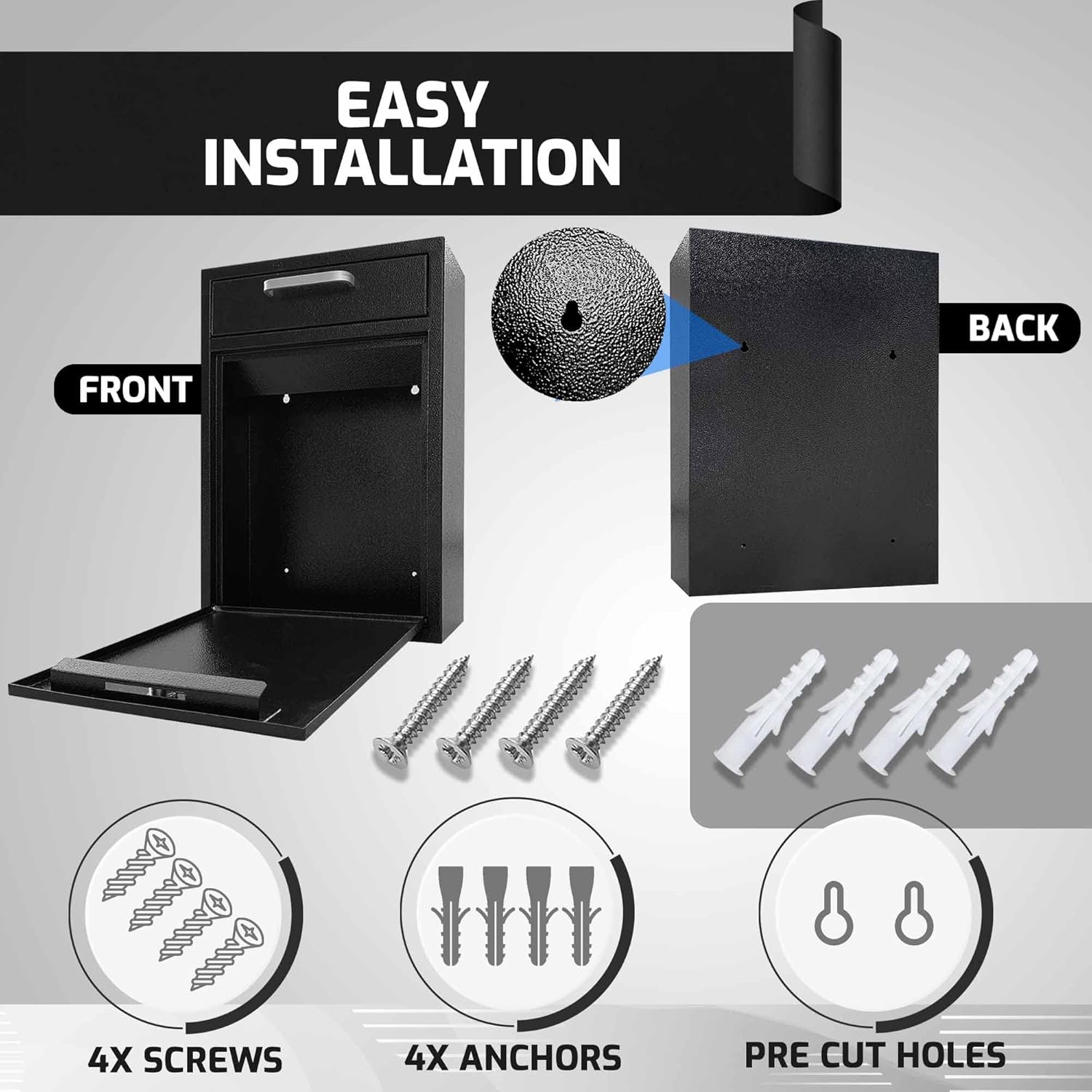 Locking Mailbox Wall Mount - Galvanized Steel Mailbox with Keys for Outdoor - Secure Modern Design Large Drop Box for House & Office