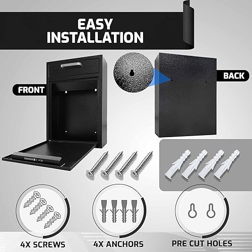 Miniatura 3 de Soporte de pared para buzón de correo, buzón de acero galvanizado con llaves para exteriores, diseño moderno y seguro, caja grande para casa y