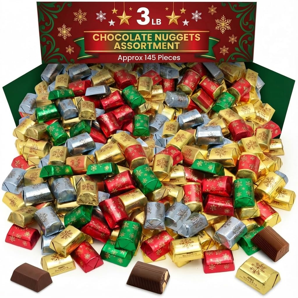 Harshey Christmas Nuggets Chocolate Candy, Christmas Candy, Bulk Individually Wrapped, Holiday Chocolate Treats For Parties, Stocking stuffers (Nuggets - 145 Count)