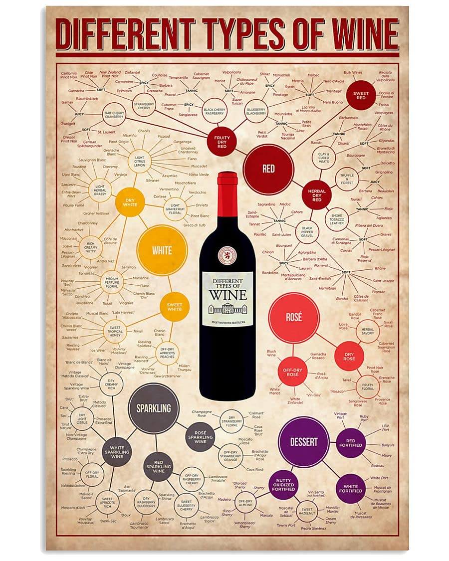 Oudrspo Different Types Of Wine Metal Wine Types Knowledge Posters, 12X16 Inches, Wall Art, Home, Outdoor