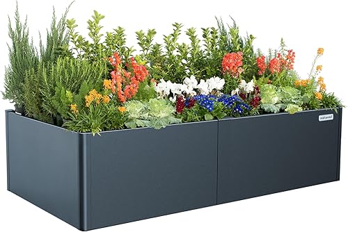Vego garden Maceta moderna elevada de 17 pulgadas de alto, 42 x 83 pulgadas, maceta de metal pesado grande para árboles, plantas, flores, macetas de