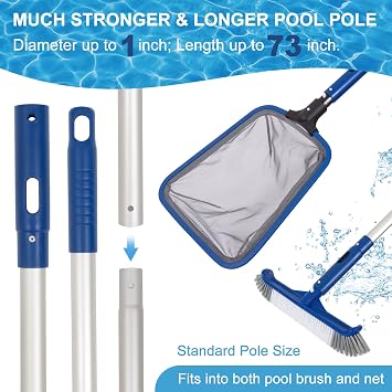 Pool Cleaning Kit, 14.5'' Pool Brush Head & Ultra Fine Mesh Pool Skimmer Net with Pole, Aluminum Frame Pool Net Skimmer & Pool Brush with Pole,Pool Net & Pool Brushes for Cleaning Pool Walls with Pole