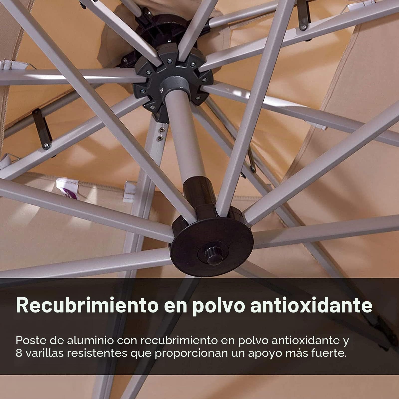 Parasol Excéntrico de Jardín, Mástil de Aluminio con Manivela, Protección UV 50+, 5 Niveles de Inclinación, Sombrilla Voladiza con Mecanismo de Manivela para Exterior, Jardín, Patio,Caqui,2.5m