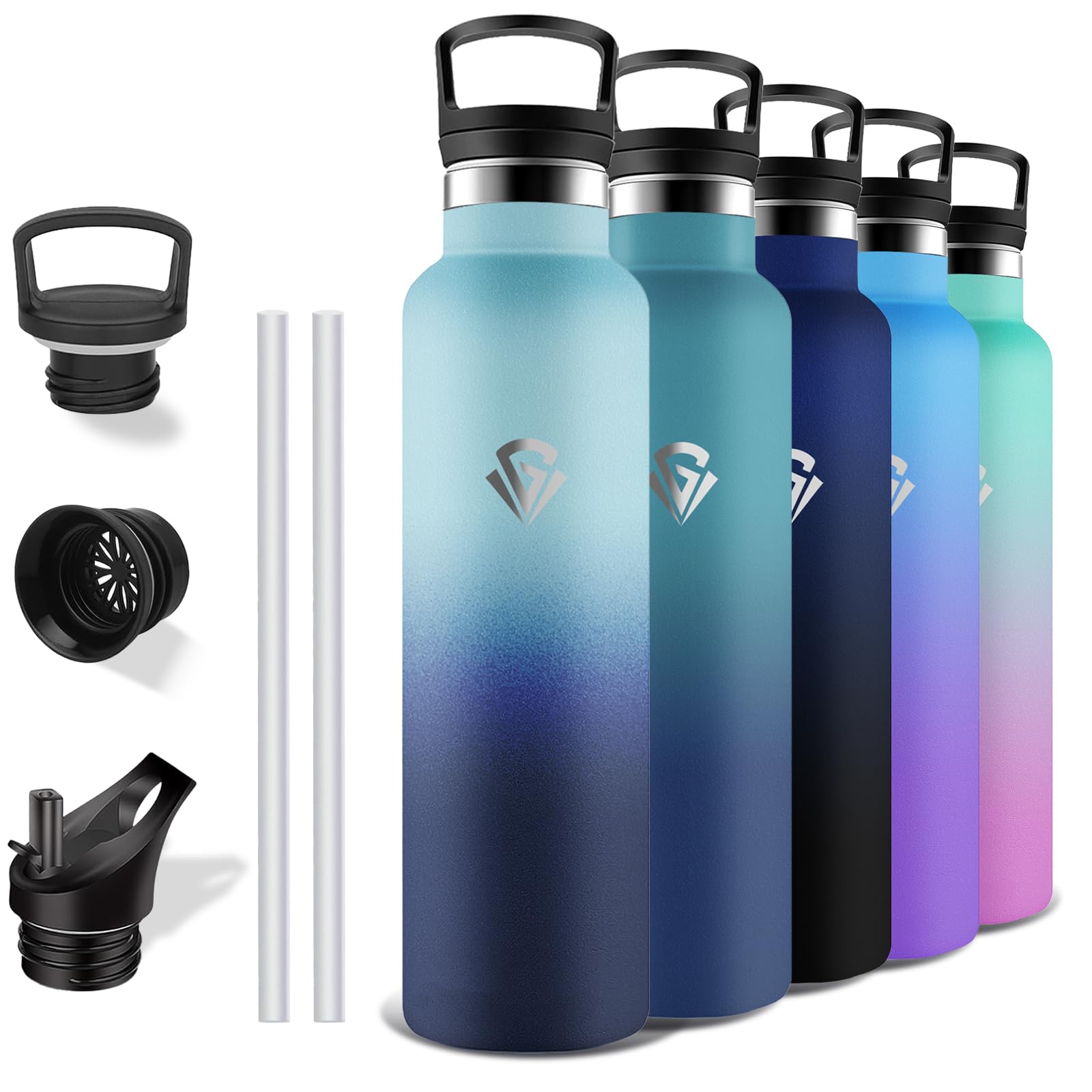 Grsta Thermos Flask, 1 Litre, Stainless Steel Water Bottle with Straw, BPA-Free, Leak-Proof, Insulated Flask, Double-Walled, Water Bottle for Fitness, Camping, Hiking, Travel