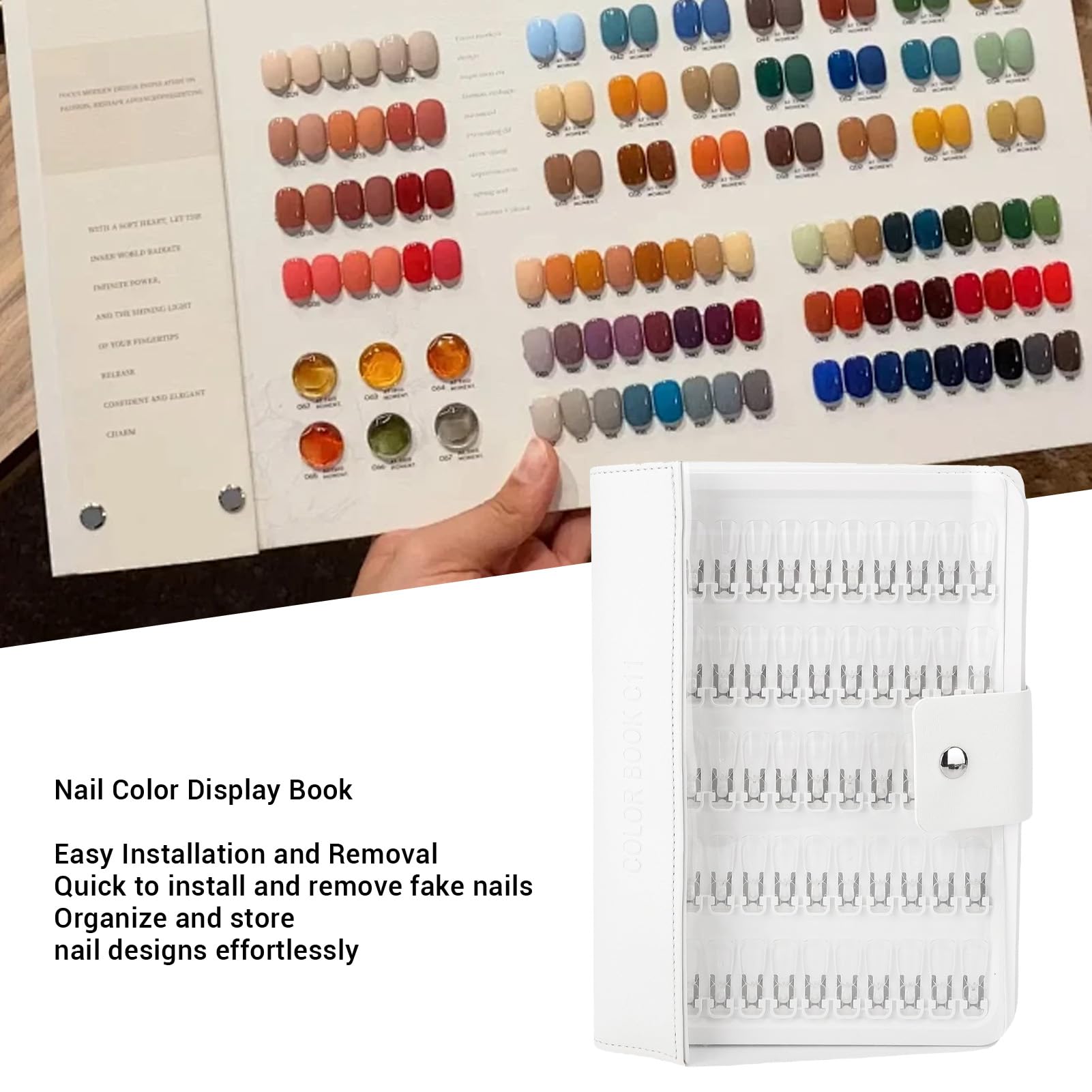 Présentoir de Livre d'Ongles de 150 Couleurs, Livre d'Échantillons de Couleurs de Vernis à Ongles avec 150 Faux Ongles Transparents et Couverture en Cuir PU pour la Conception