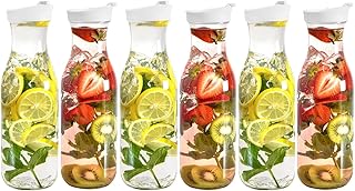 DilaBee Plastic Water Pitcher With Lid (50oz 6-Pack) Round Juice Carafe for Mimosa Bar, Iced Tea & Water - Mimosa Bar Supplies, Juice Containers with Lids, BPA-Free Plastic Pitcher - HAND-WASH ONLY