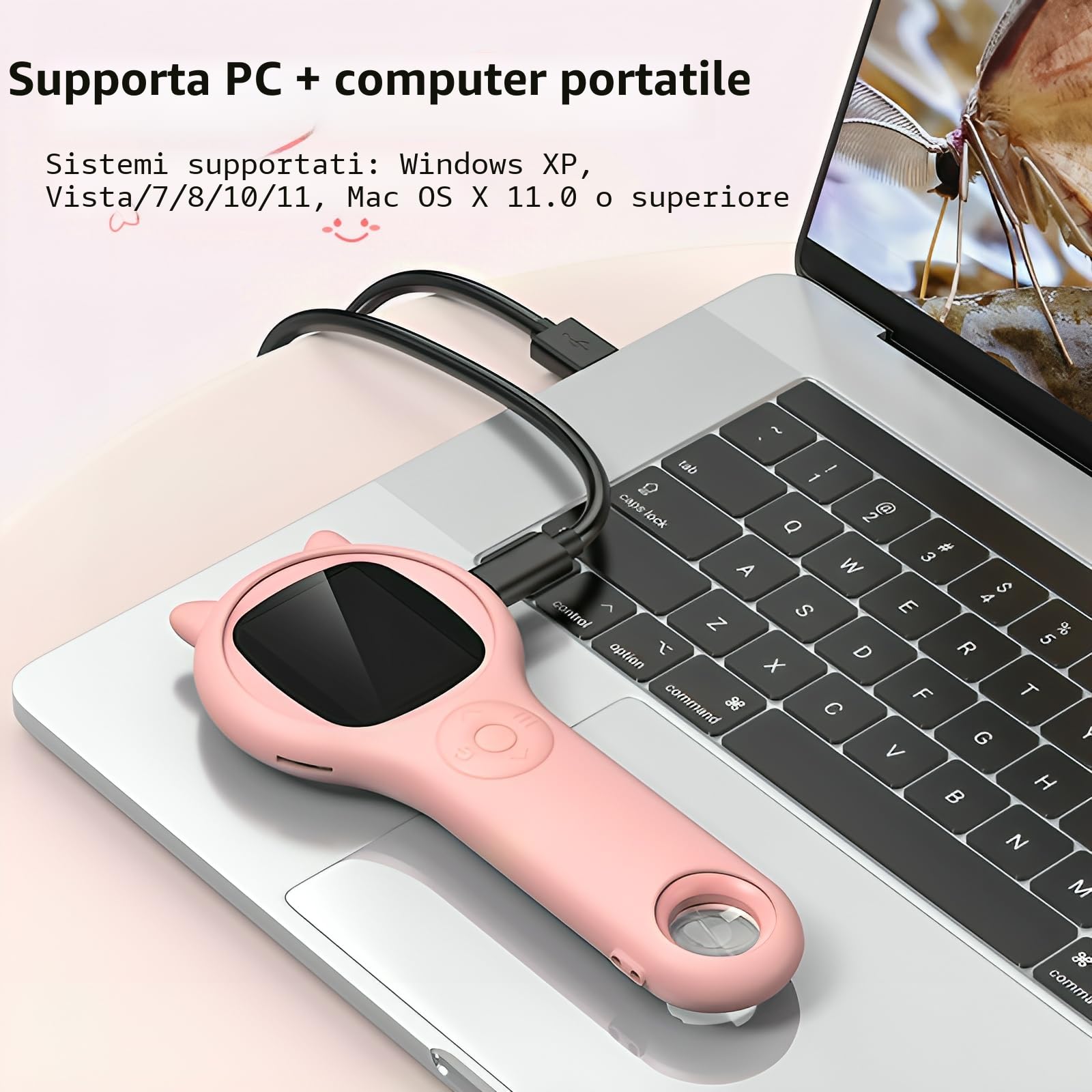 Ashfly Microscopio portatile per bambini, schermo IPS da 2,0", 200X, microscopio tascabile portatile, 3 livelli regolabili, luci LED USB su PC, mini microscopio per bambini dai 3 anni in su, rosa